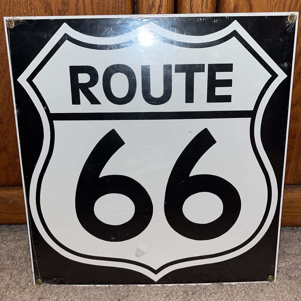 Ande Rooney Route 66 Porcelain Enameled Metal Advertising Sign 11" x 12", Sealed